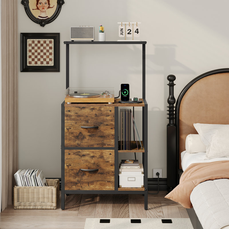 2 Drawers File Cabinet with Charging Station and Storage