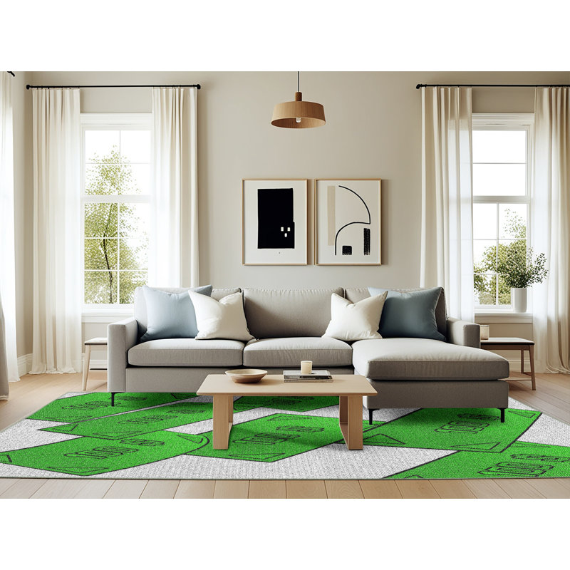 Tapis vert/crème tissé à la machine, Rectangle 6 pi x 9 pi