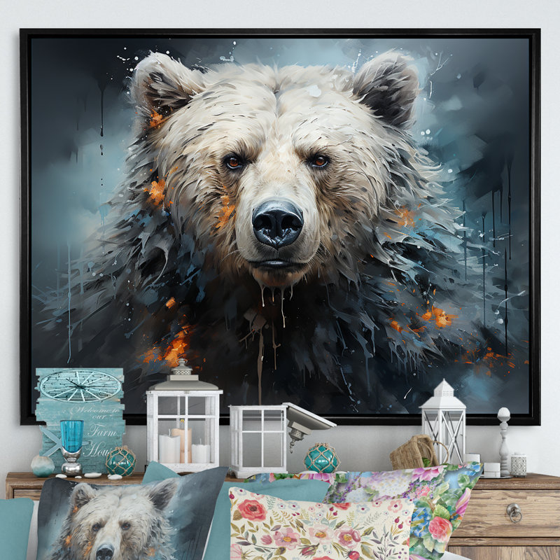 Minimalisme ours noir et blanc sur toile, Cadre flottant noir, H 12 po x l 20 po x P 1 po