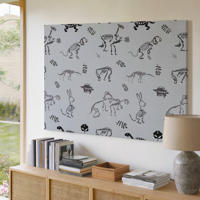 Toile, un motif sans soudure, affiche des illustrations squelettiques stylisées d'un lapin, art de chat, chat et tortue