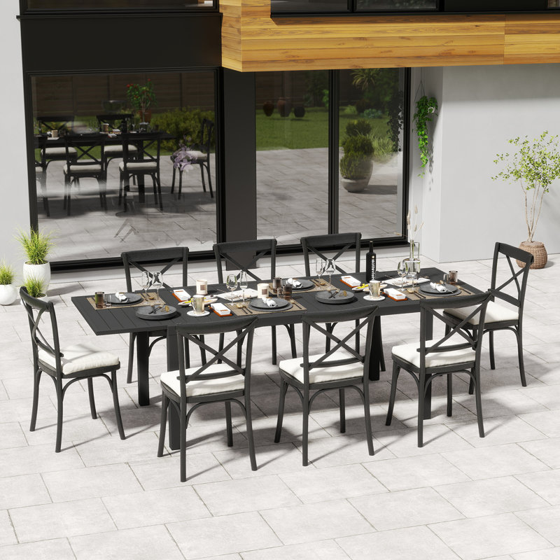 97.2"L Extendable Aluminum Outdoor Dining Table, Black