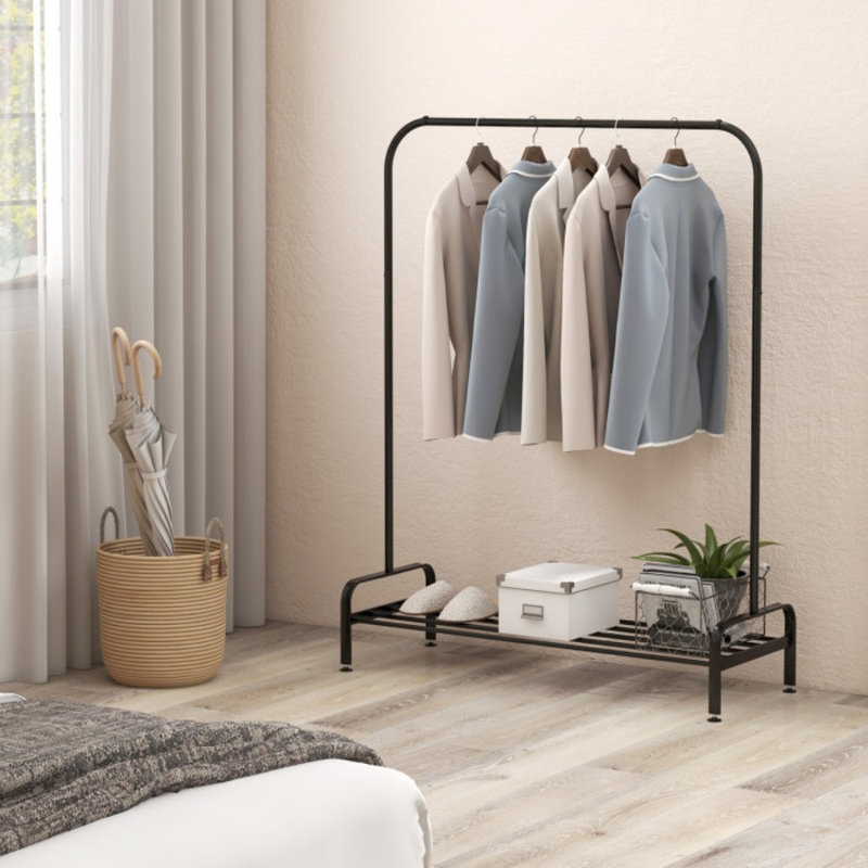 Support à vêtements robuste avec tringle supérieure et tablette de rangement inférieure