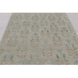 Rug & Kilim’S Block Print Rug With Beige-Gray And Steel Blue Florals