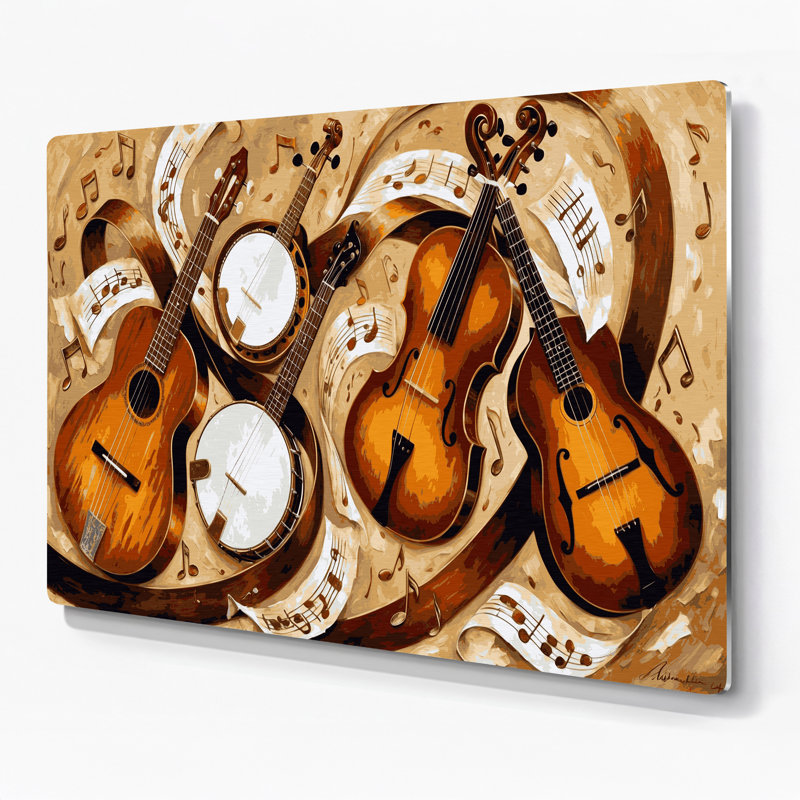 «Music Country and Western Instruments», art mural en métal brun, H 20 po x l 30 po