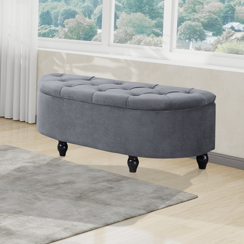Velvet Upholstered Storage Bench, Dark Grey