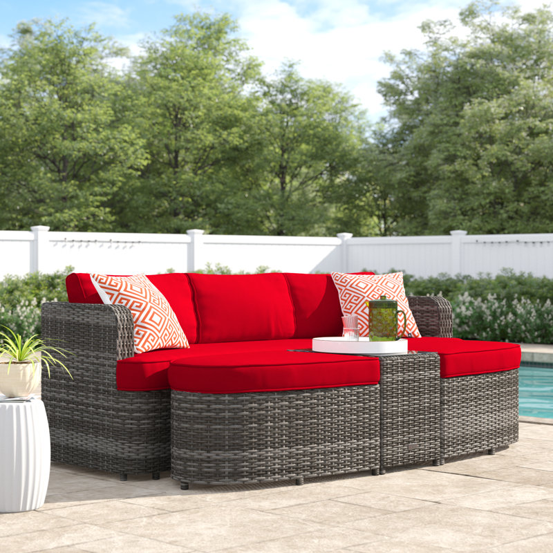 Anazco 89'' Wide Curved Patio Daybed with Cushions, Gray, Red