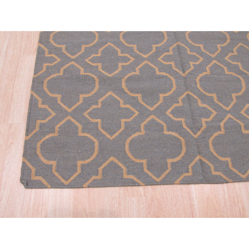 5x8 Blue Flat Weave Wool Trellis Pattern Geometric Modern Contemporary Carpet Rug