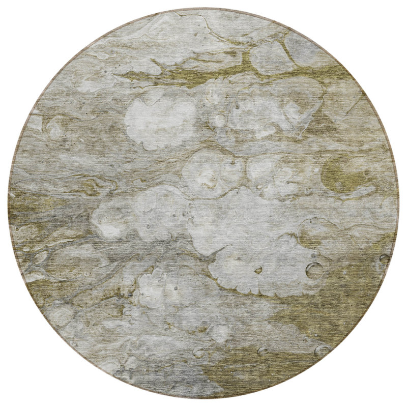 Tapis d'intérieur rond lavable abstrait taupe brun 8 pi