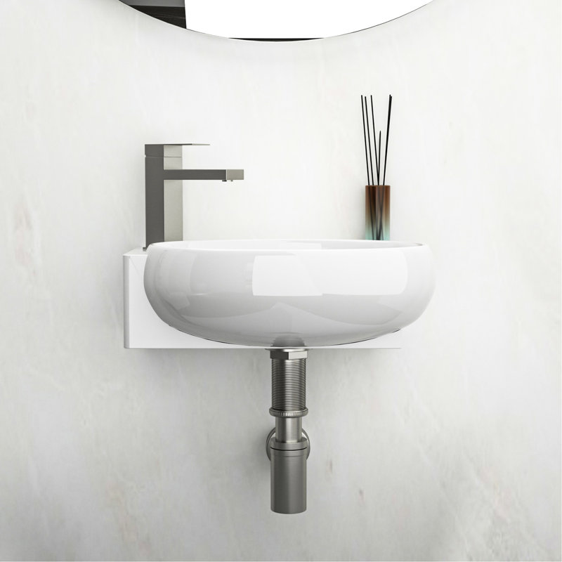 White Ceramic Wall Mount Bathroom Sink 16X11 Inch, Rectangular, Acid , Stain Low Water Absorption, Smooth Polished, Installation Tools Supplies