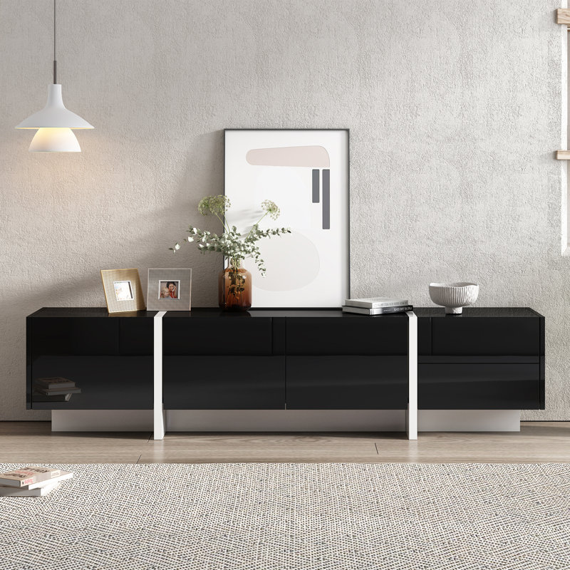 Tv Stand For Large Tvs Up To 80": Modern White & Black, High Gloss , Abundant Storage Facilities Contemporary Cabinet 80" Tvs: Surface, Generous Space