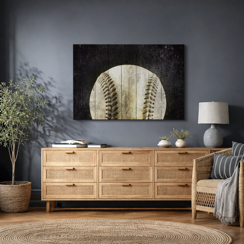 Sport "Classic Dark Wood Effect Panel Baseball Artwork,  Vintage Boy's Room Decor Wall Pictures, Large Framed Canvas Giclee Print Wall Art"