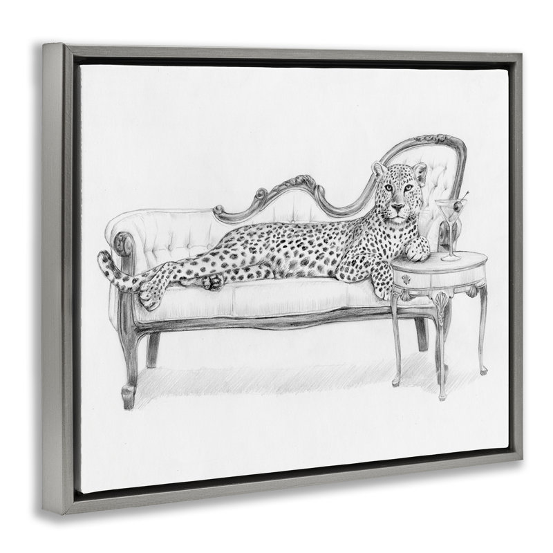Cadre flottant avec guépard, par Victoria Barnes, Cadre flottant gris lustré, H 25 po x l 31 po