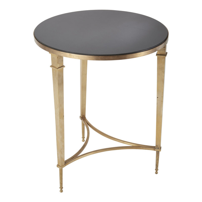 French Granite End Table, Brass/Black Granite Top