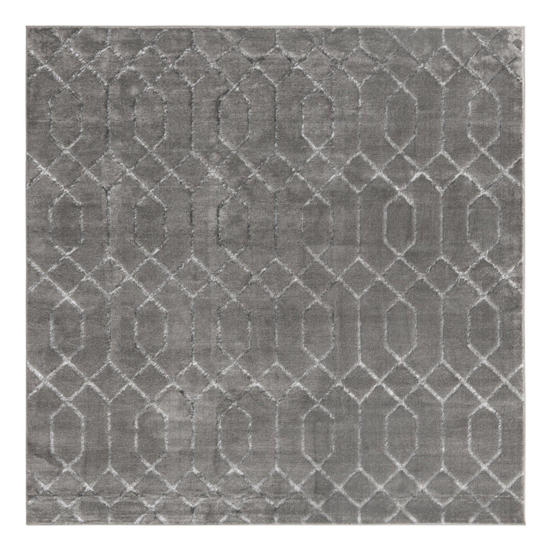 Glam Geometric Gray Silver Area Rug, Square 7'10"