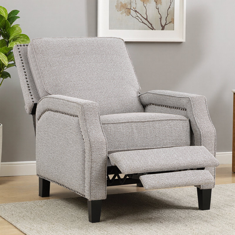 Fauteuil inclinable de luxe Berenson avec revêtement en chenille gris transitionnel, structure en bois massif et conception auto-inclinable
