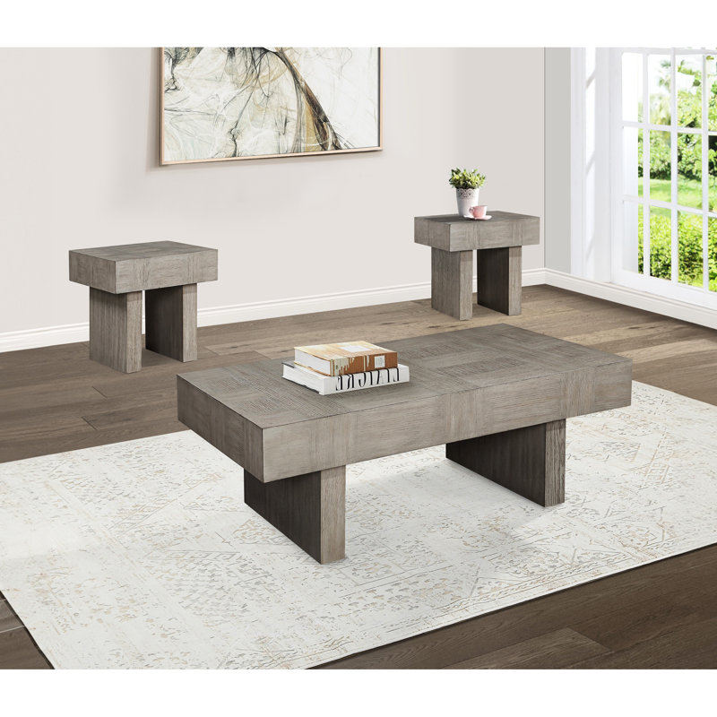 Table basse ultramoderne brun gris - Structure rectangulaire en bois pour la table contemporaine de l'espace de vie principal, fabriquée en bois massif
