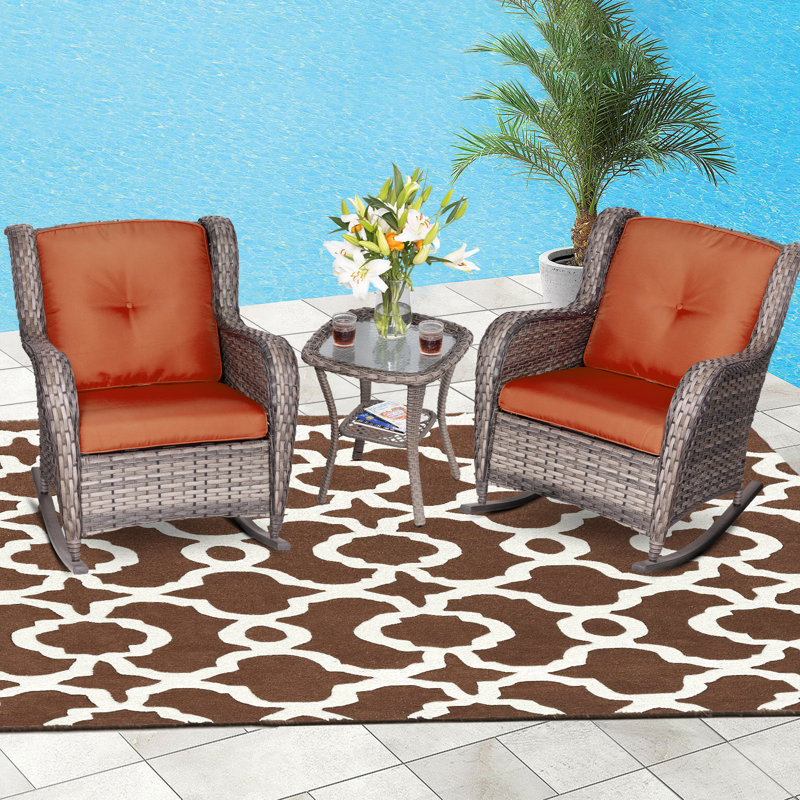 Wicker 2 - Person Patio Conversation Set with Cushions, Orange