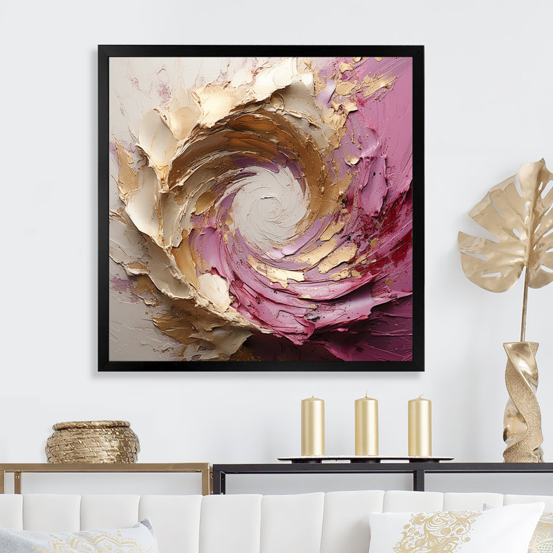 Or rose, minimalisme, spirales, poteries - spirales abstraites, impressions sur toile, Cadre photo noir