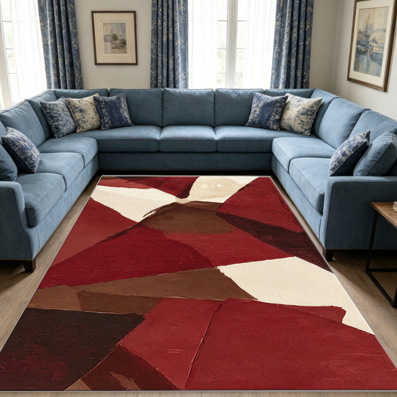 Red Brown Abstract Geometric carpet-easy to clean, machine-washable, soft and comfortable; suitable for door mats, kitchens, living rooms, bedrooms, corridors, and laundry areas. Easy to clean, durable carpet for home decoration.