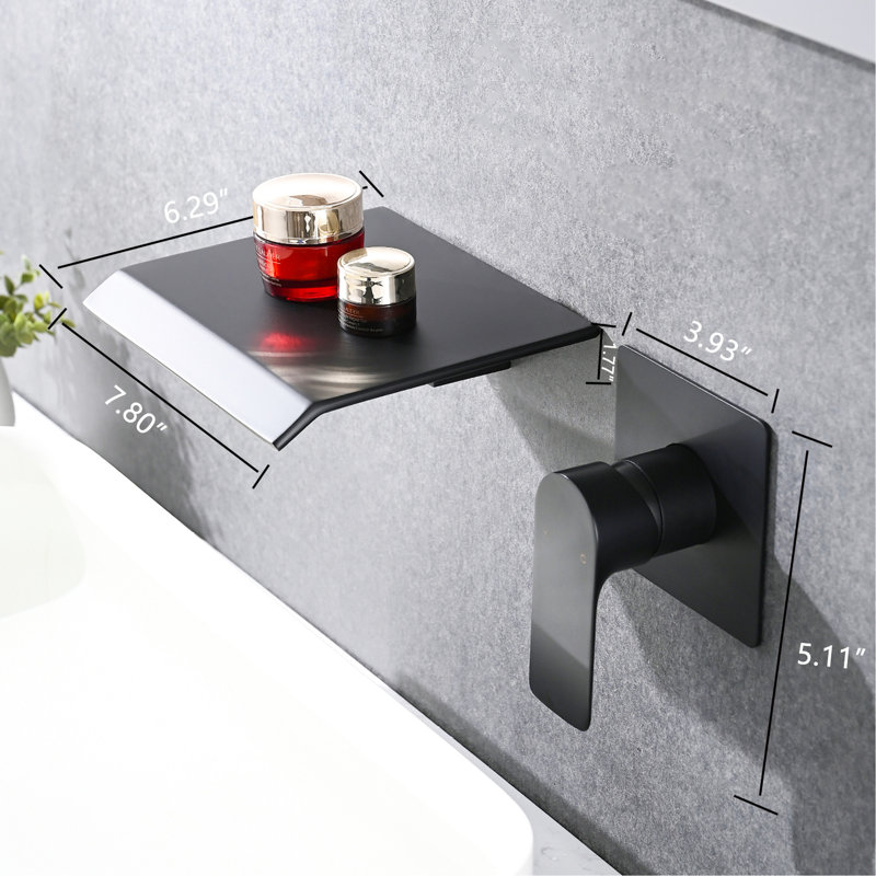 Robinet de salle de bain mural noir mat - Outil de réglage moderne du débit d'eau en acier inoxydable avec cascade, Noir