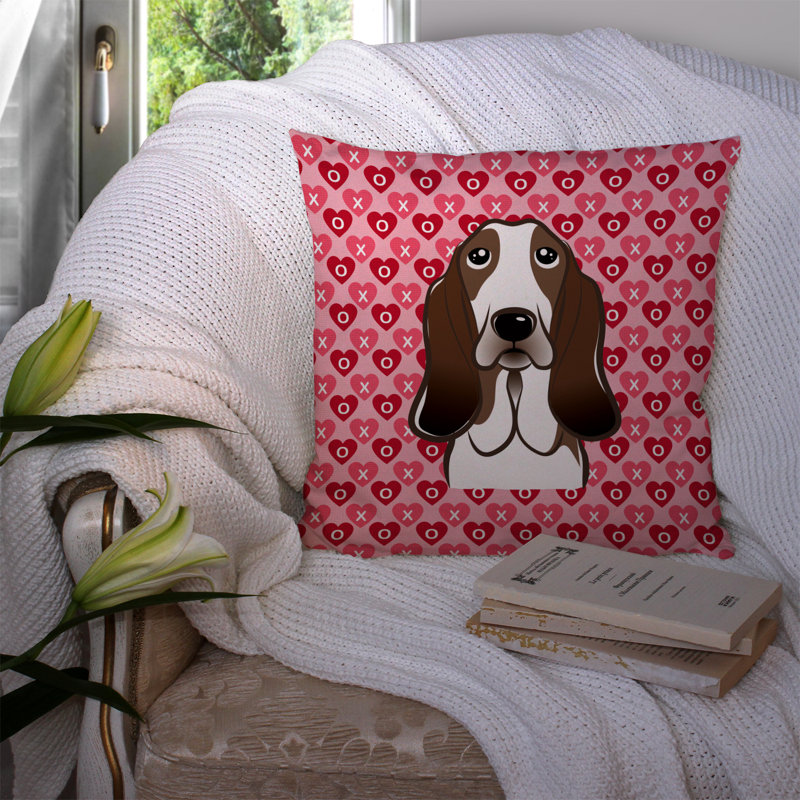 Coussin décoratif intérieur/extérieur schnauzer hearts, 14 po x 14 po, Basset hound