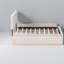 Lit plateforme tapissier moderne avec tiroirs de rangement, grand, beige