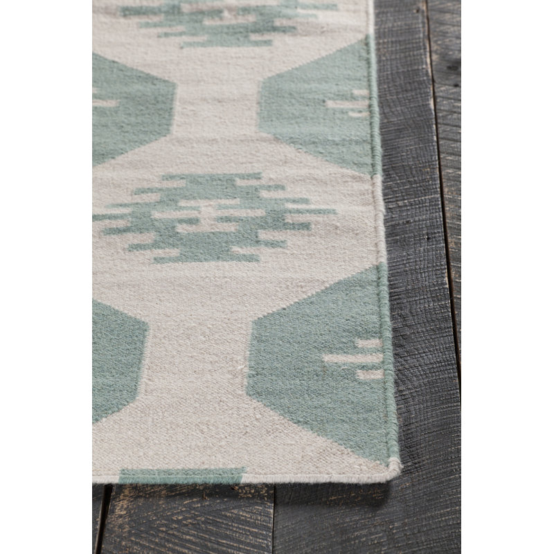 Chyanna Reversible Hand-Woven Forest Green & Cream Abstract Flatweave Cotton Rug, 7' x 10'