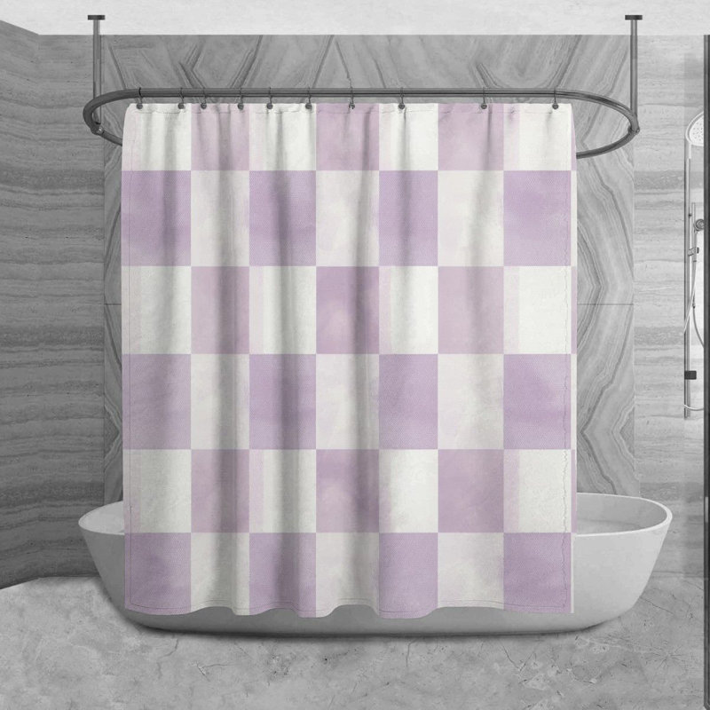 Rideau de douche à carreaux Shaima, H 84 po x l 70 po, Mauve/blanc