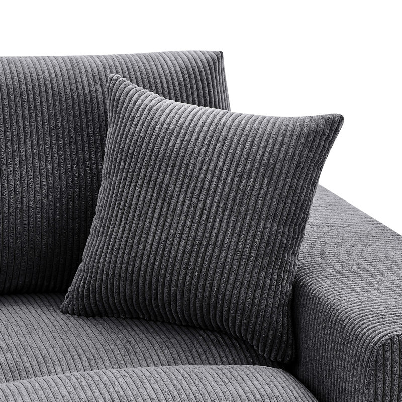 Canapé d'angle modulaire 4 places en velours côtelé, 2 poufs amovibles pour une configuration en U ou en L, gris foncé, structure, coussins décoratifs, montage facile en bois