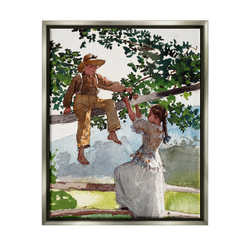 Children Children Climbing Tree Traditional Apparel par Lettered And Lined - peinture sur toile à cadre flottant
