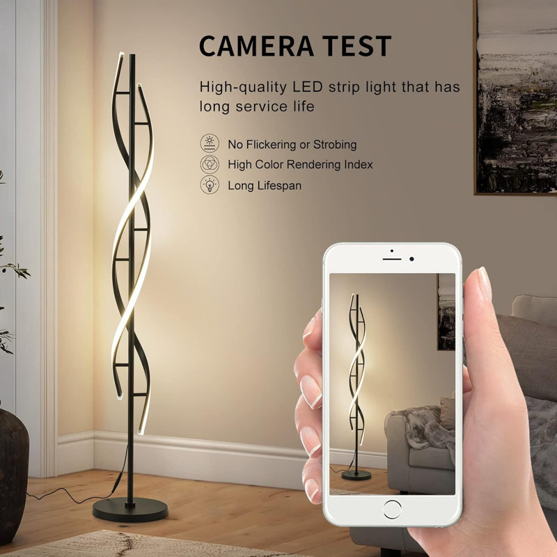 Spiral Modern Floor Lamp with Remote Control, Black