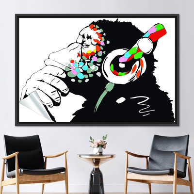 «Banksy Inspired DJ Monkey Graffiti», art mural sur toile pour décoration intérieure moderne