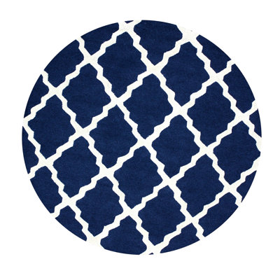 Tapis bleu marine en laine crocheté à la main Zarah