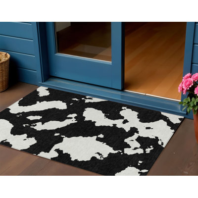 3' X 5' Black And Ivory Abstract Washable Indoor Outdoor Area Rug