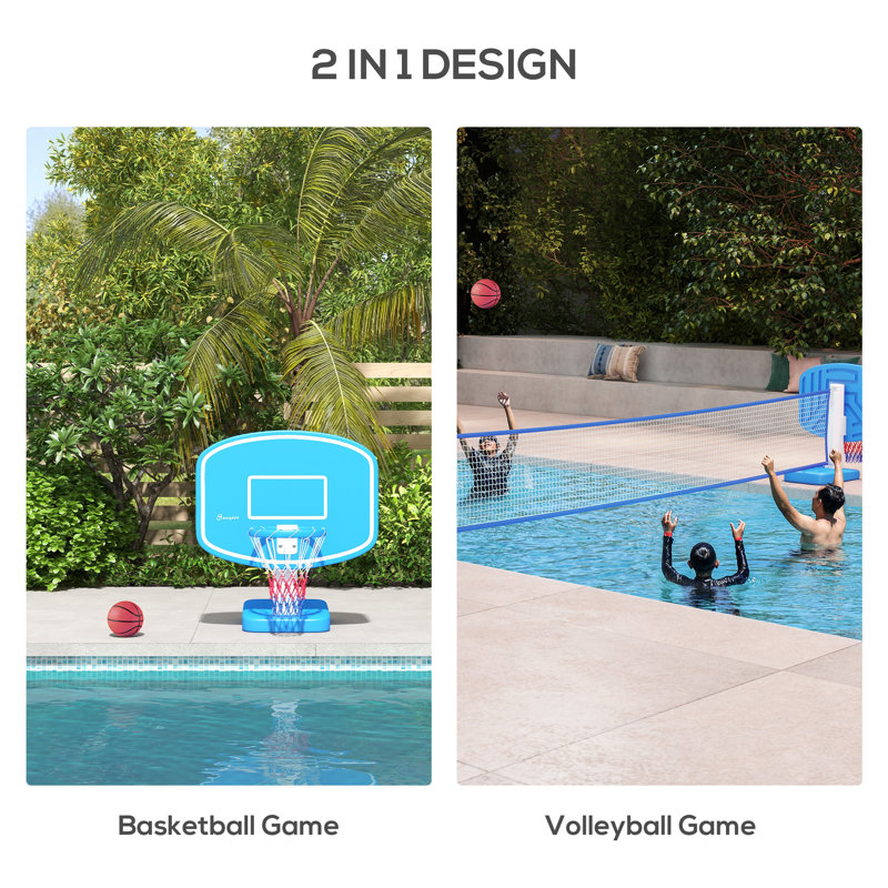 2-in-1 Pool Basketball & Volleyball Game Set with Fillable Base
