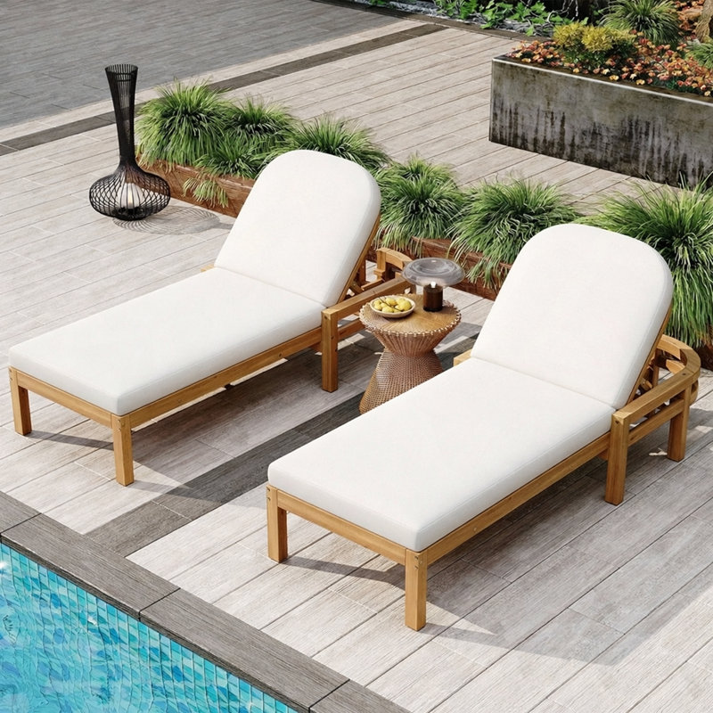 Chaise longue d'extérieur réglable à 5 positions, Light Teak, 2