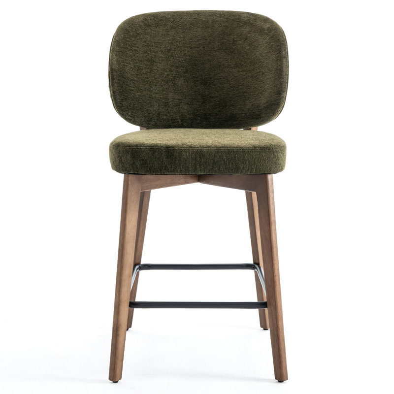 Mid-Century Modern Counter Stool, Fabric Upholstered Barstool With Wingback, Armless Counter Height Bar Stool With Wood Legs, Metal Footrest, For Kitchen Island Bar Counter
