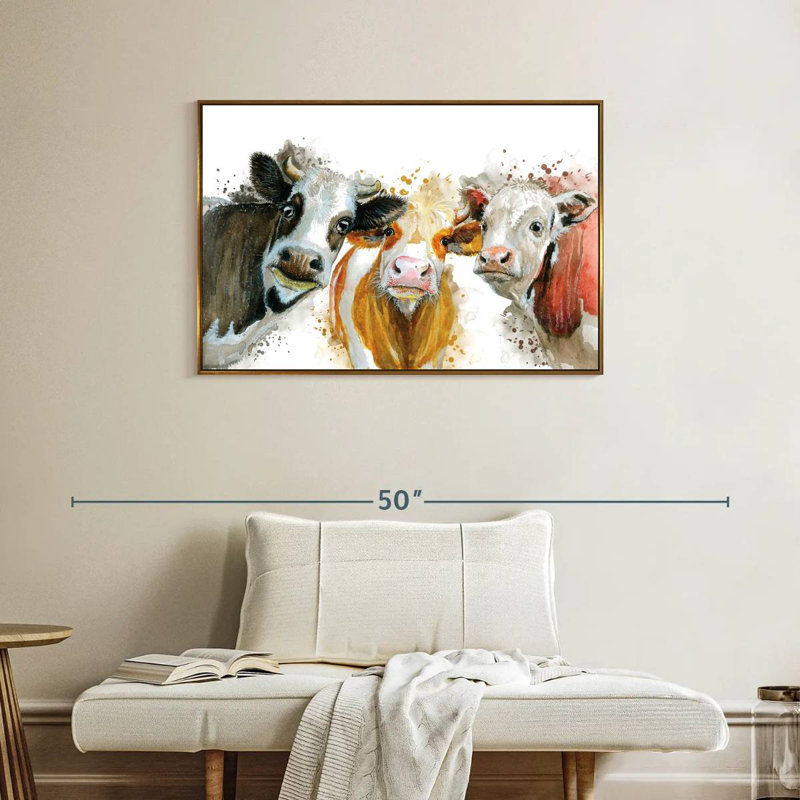 Éclaboussures de vaches, Cadre flottant doré, 37 po x 25 po