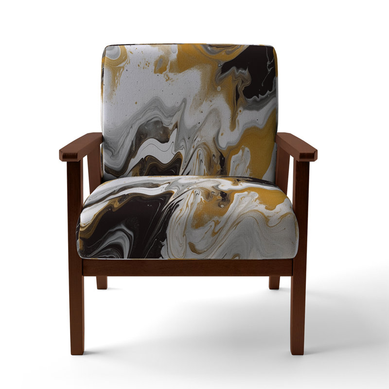 Berdahl Marble Upholstered Armchair, Gold/Black Polyester, Brown Square Arms