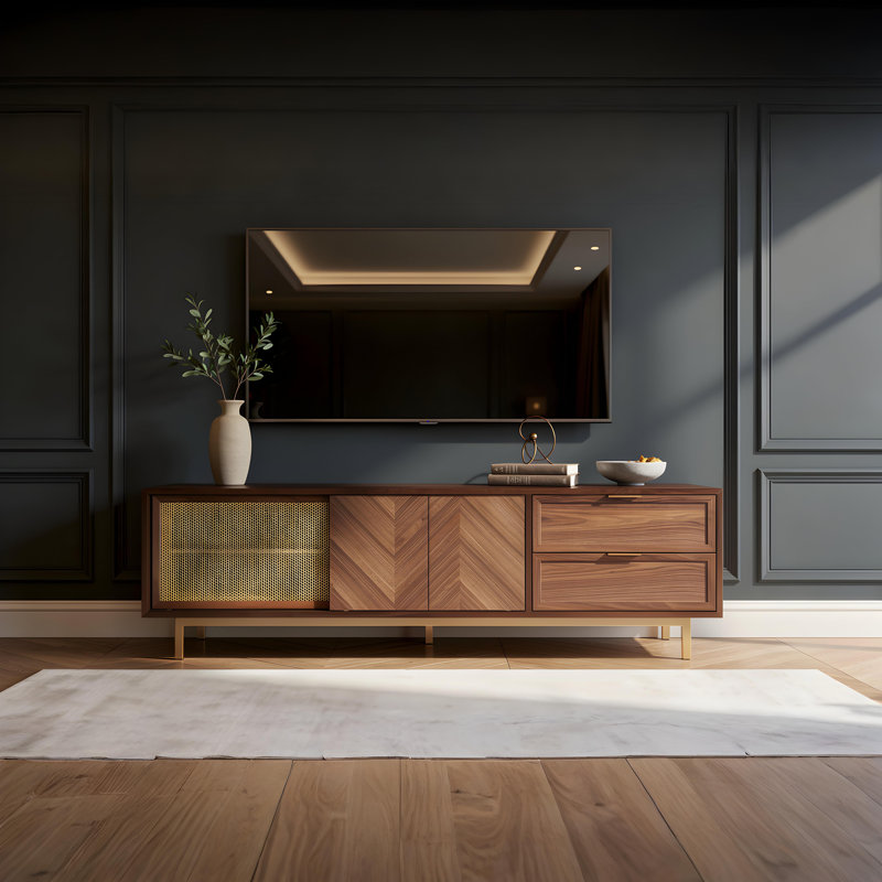 Milana 71" Walnut & Gold Media Console / Tv Stand