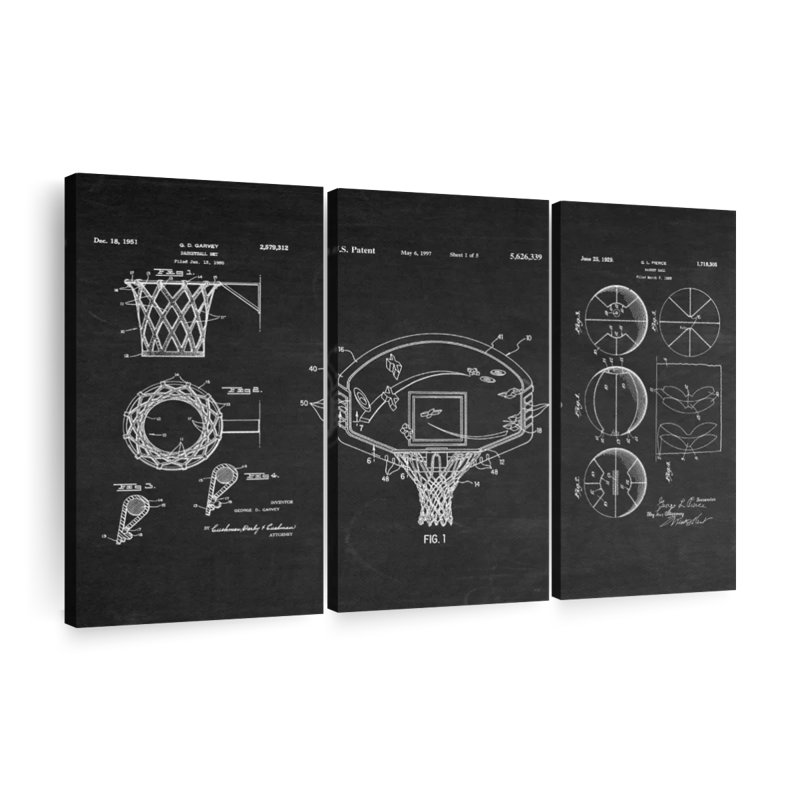 Ensemble de 3 pièces de basketball sur toile, H 42 po x l 65 po x P 1,25 po