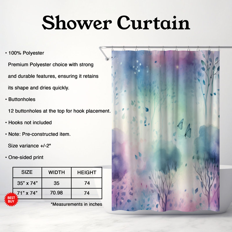 Rideau de douche Woodland Beauty - Premium, H 74 po x l 71 po