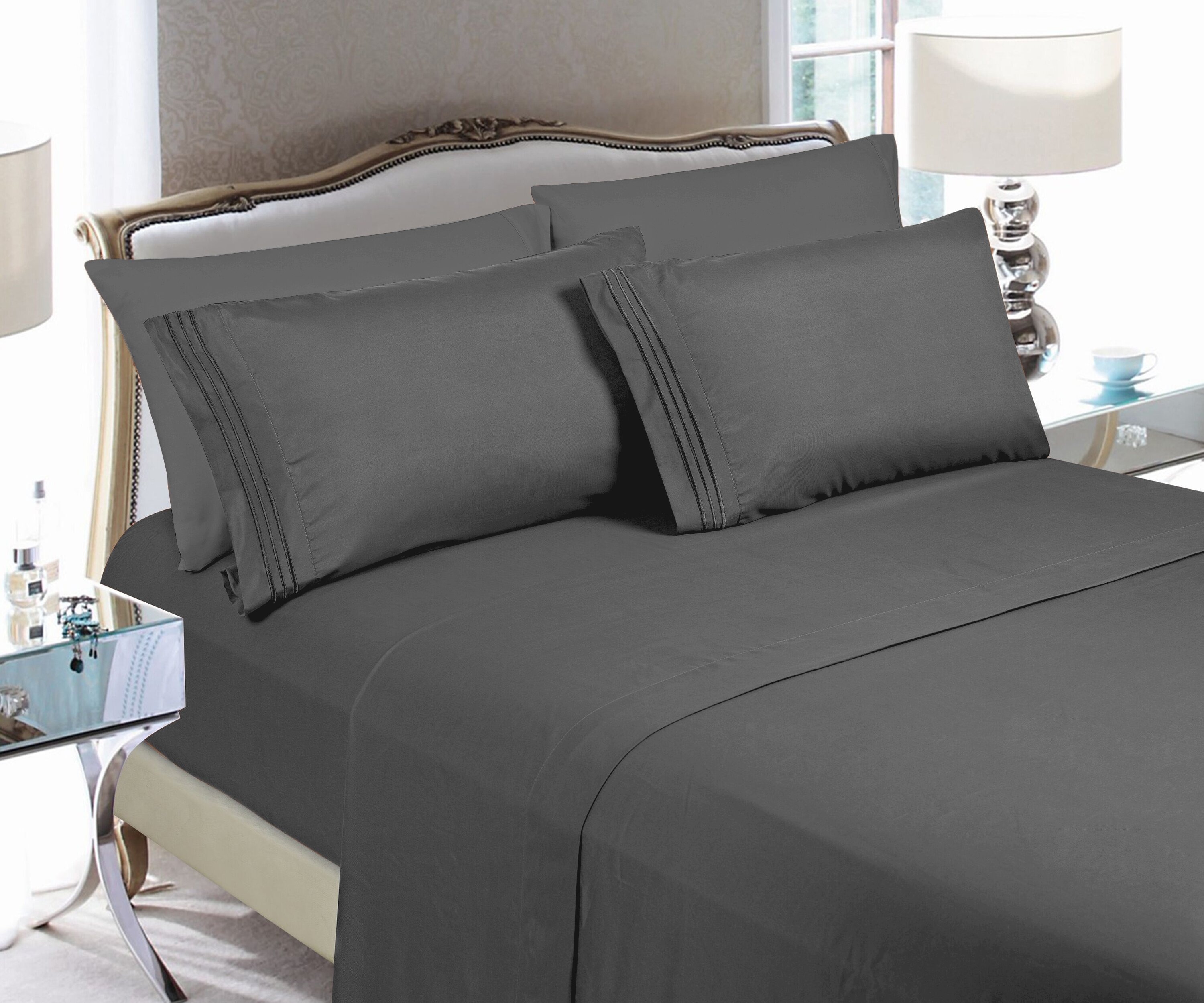 Pleated Wrinkle Resistant Double Brushed Polyester Microfiber Sheet Set