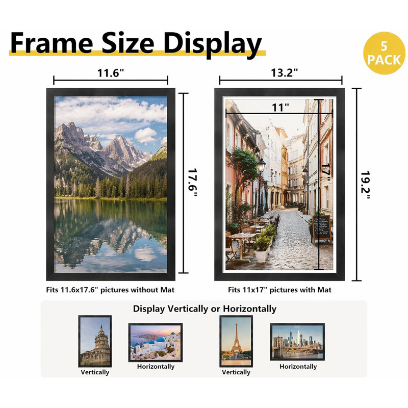 Ensemble de cadres photo Black Gallery Wall, 12" W x 18" H, 12" x 18", 11" x 17”