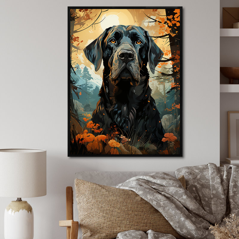 «Dog Great Dane Grandeur», reproduction sur toile, Cadre flottant noir, H 44 po x l 34 po