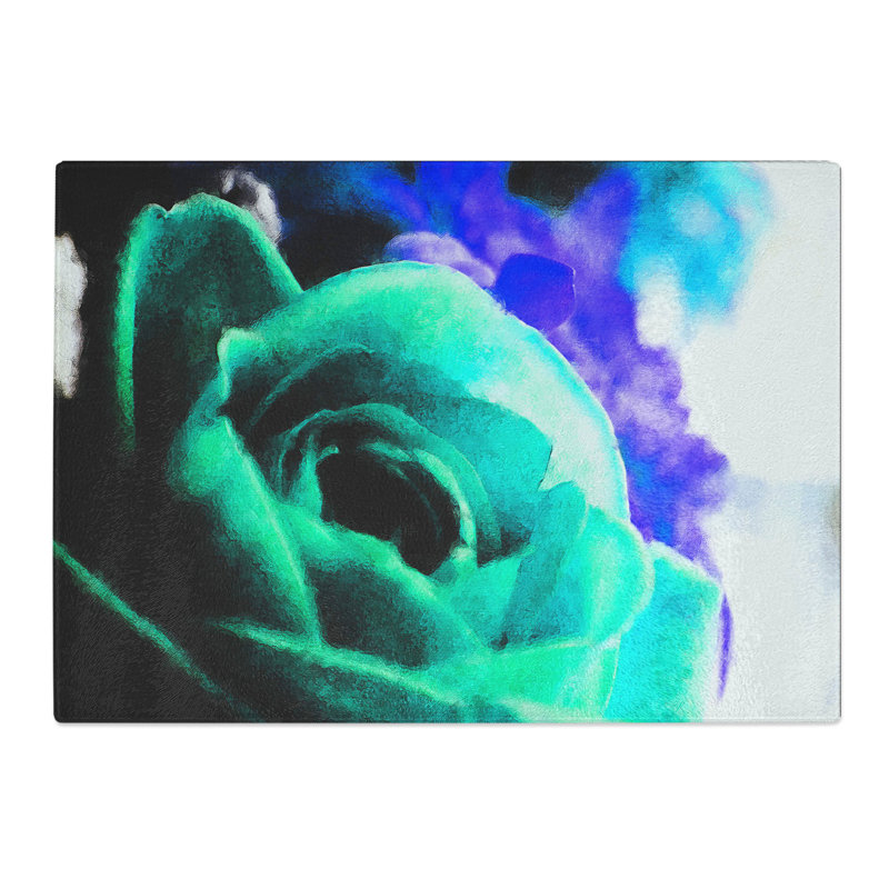 Teal Rose Flower Chopping Board, 28.5cm W x 39cm L
