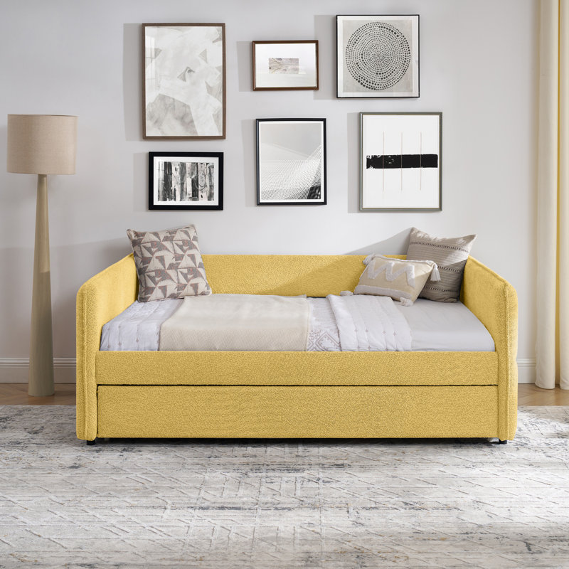 Lit de jour double rembourré avec lit escamotable simple, Full / Double, Jaune