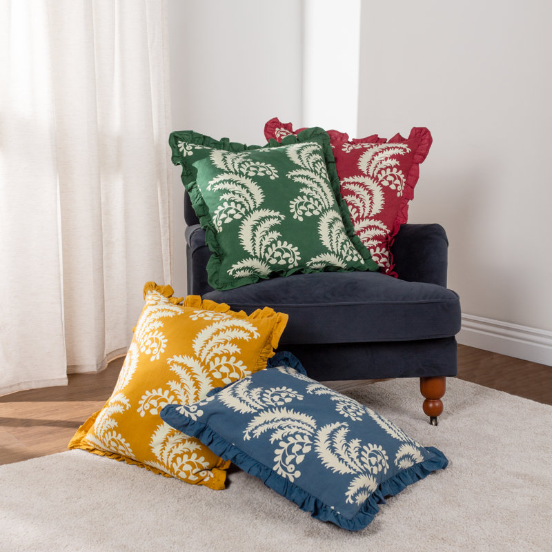 Floral Square Throw Pillow Cover, Ochre