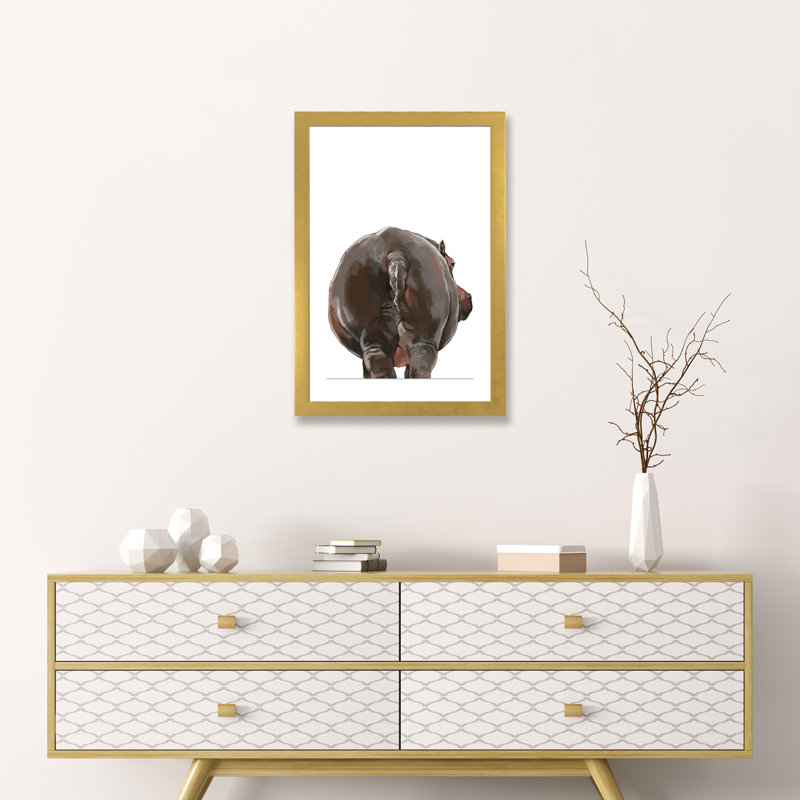 Art hippopotame, H 24 po x l 16 po x P 1 po, Papier encadré doré