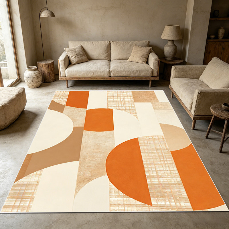 1PC Mid-Century Modern Geometric Half Circle Striped Terracotta Neutral Pattern area rugs, Soft and Comfortable, easy-to-maintain, machine washable Indoor floor mat, suitable for living room, bedroom, dining room, home office, balcony, entryway